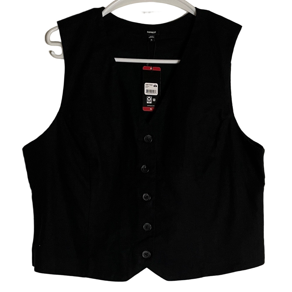 EXPRESS V-Neckline Linen Vest, Women’s XL, Black - Picture 2 of 9